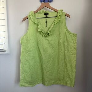 Talbots 16W NWOT Ruffle Neck Tank Light Spring Green Sheer Preppy Vacation